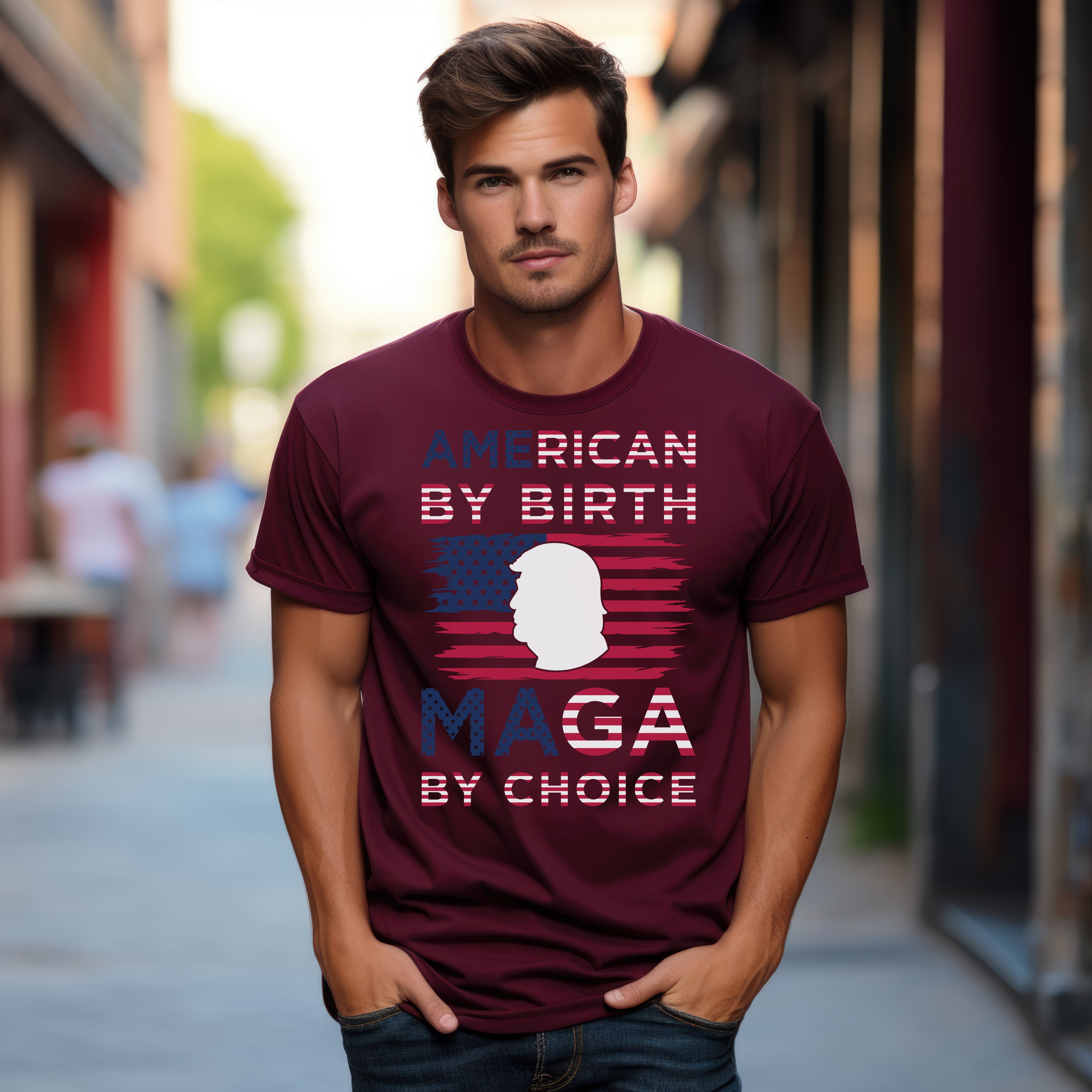 American By Birth MAGA By Choice Custom T-Shirt Trump 2024