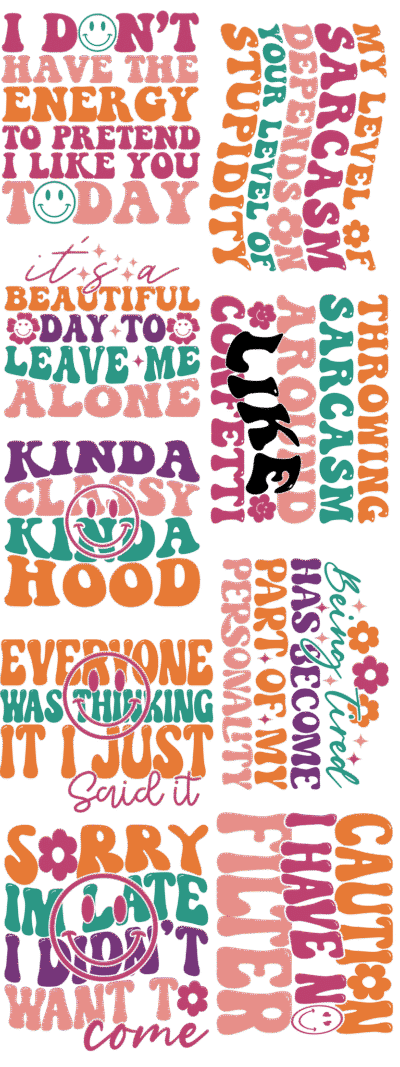 Funny and Sarcastic DTF Gang Sheet 22.5 in x 60 in (For 9 Shirts)