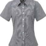 Women's Microcheck Gingham Short Sleeve Cotton Dress Shirt