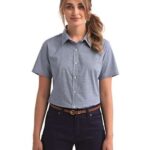 Women's Microcheck Gingham Short Sleeve Cotton Dress Shirt
