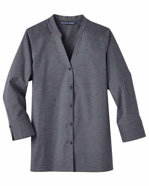 Women's Crown Collection® Stretch Pinpoint Chambra Three-Quarter Sleeve Shirt