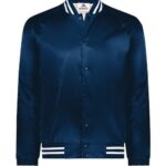 Unisex Satin Baseball Jacket Striped Trim