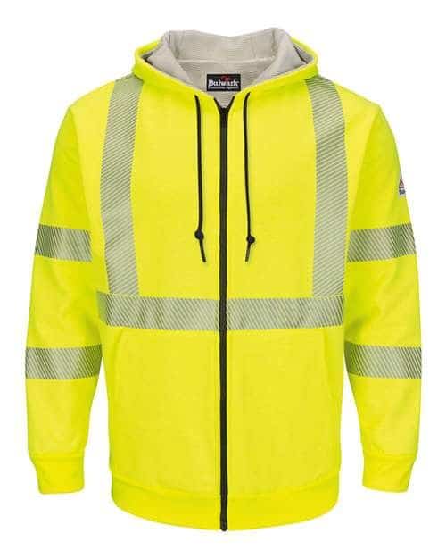 Men's Hi-Visibility Zip-Front Hooded Fleece Sweatshirt with Waffle Lining