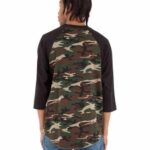 Unisex Three-Quarter Sleeve Camo Raglan T-Shirt