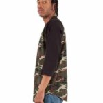 Unisex Three-Quarter Sleeve Camo Raglan T-Shirt