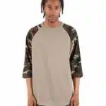 Unisex Three-Quarter Sleeve Camo Raglan T-Shirt