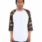 Unisex Three-Quarter Sleeve Camo Raglan T-Shirt