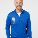 Men's 3-Stripes Double-Knit Quarter-Zip Pullover