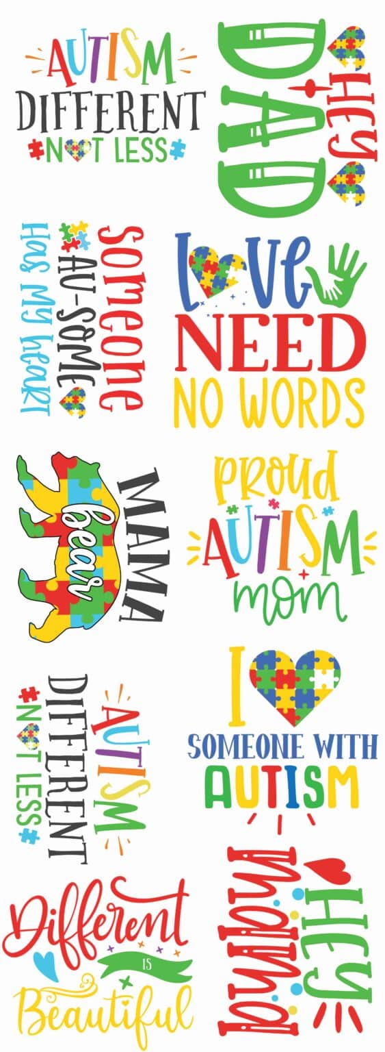 Autism Awareness DTF Gang Sheet – 10 Powerful Adult-Size Designs That Inspire Inclusion