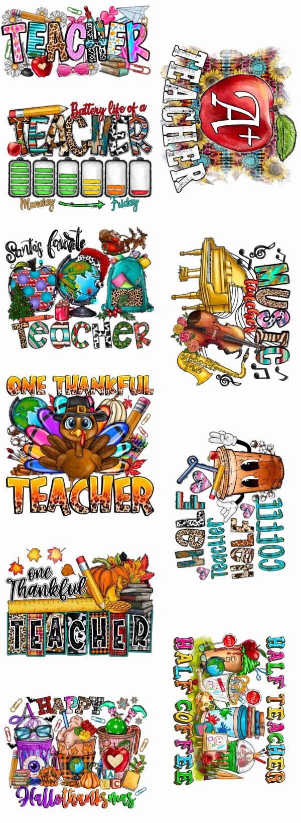 Teach, Love, Inspire DTF Gang Sheet – 10 Cute & Trendy Teacher Designs Ready to Press