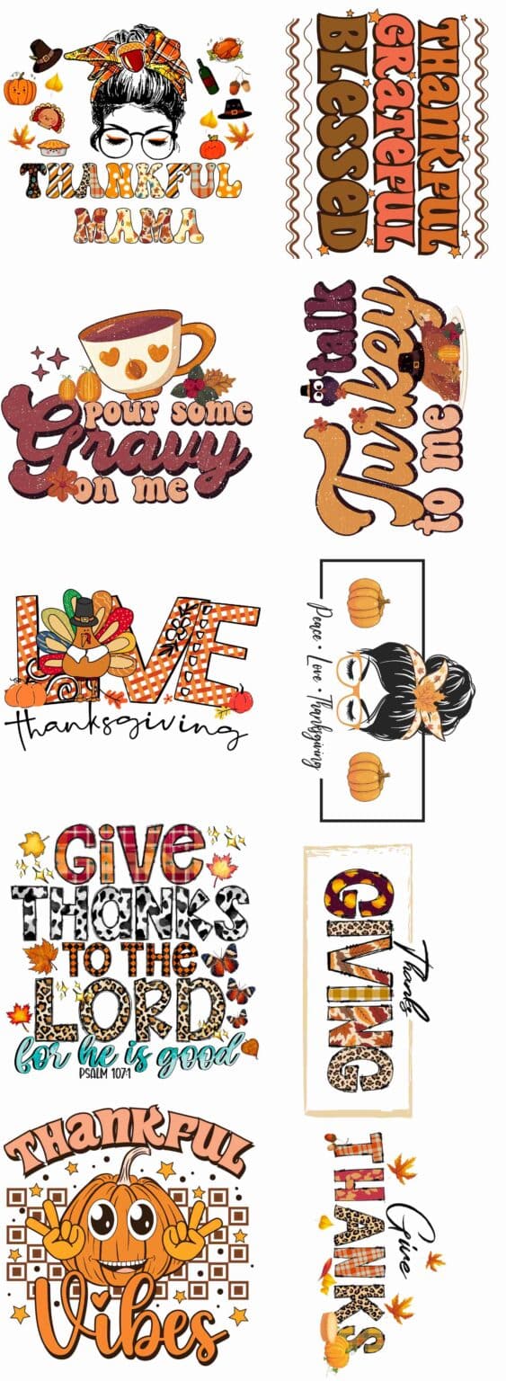 Thankful & Blessed DTF Gang Sheet – 10 Trendy Thanksgiving Designs Ready to Press