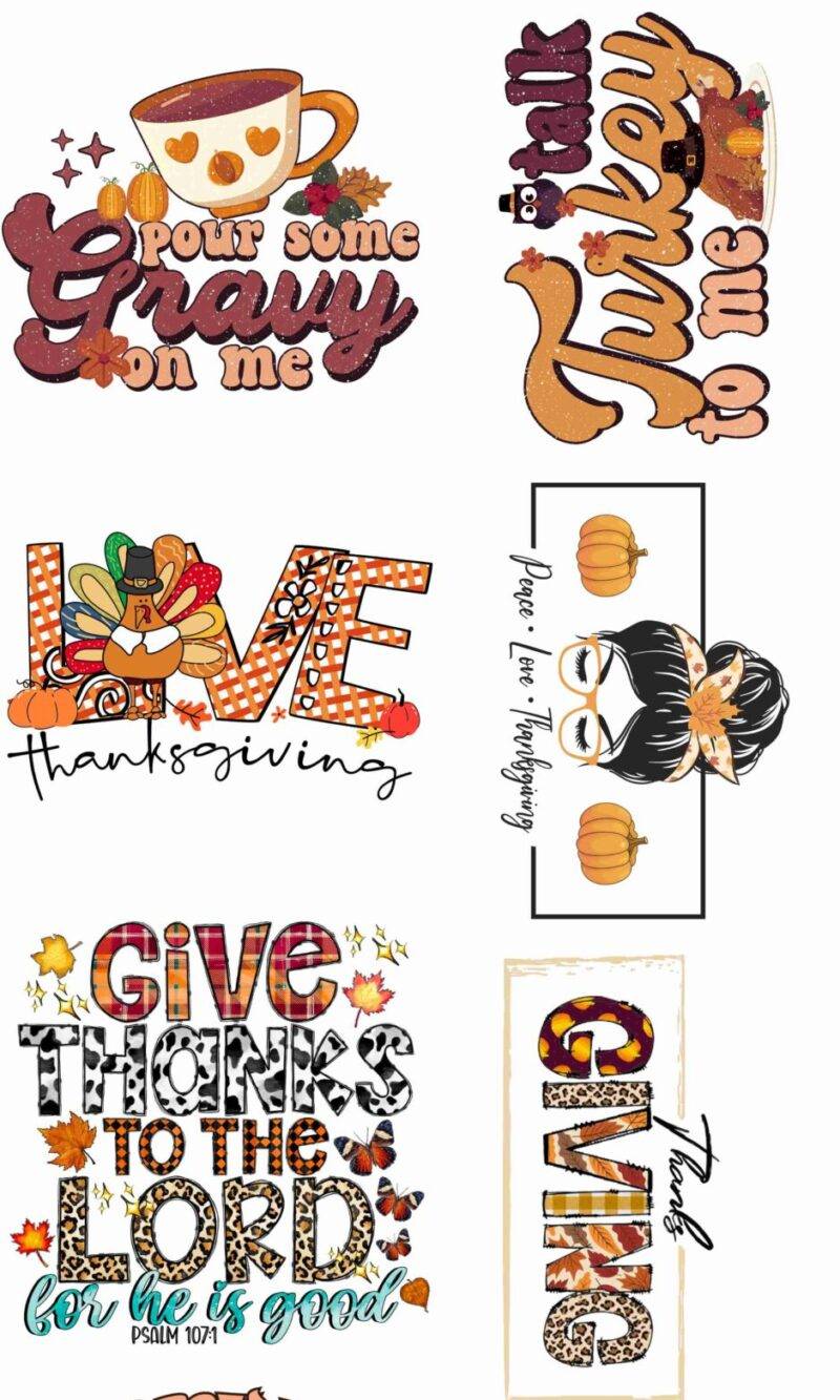 Thankful & Blessed DTF Gang Sheet – 10 Trendy Thanksgiving Designs Ready to Press