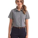 Women's Microcheck Gingham Short Sleeve Cotton Dress Shirt